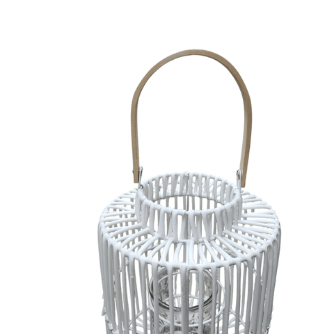 Boho Candle Lantern Holder Faux Bamboo Woven Rattan Round Hanging or Tabletop - Sammi's Attic