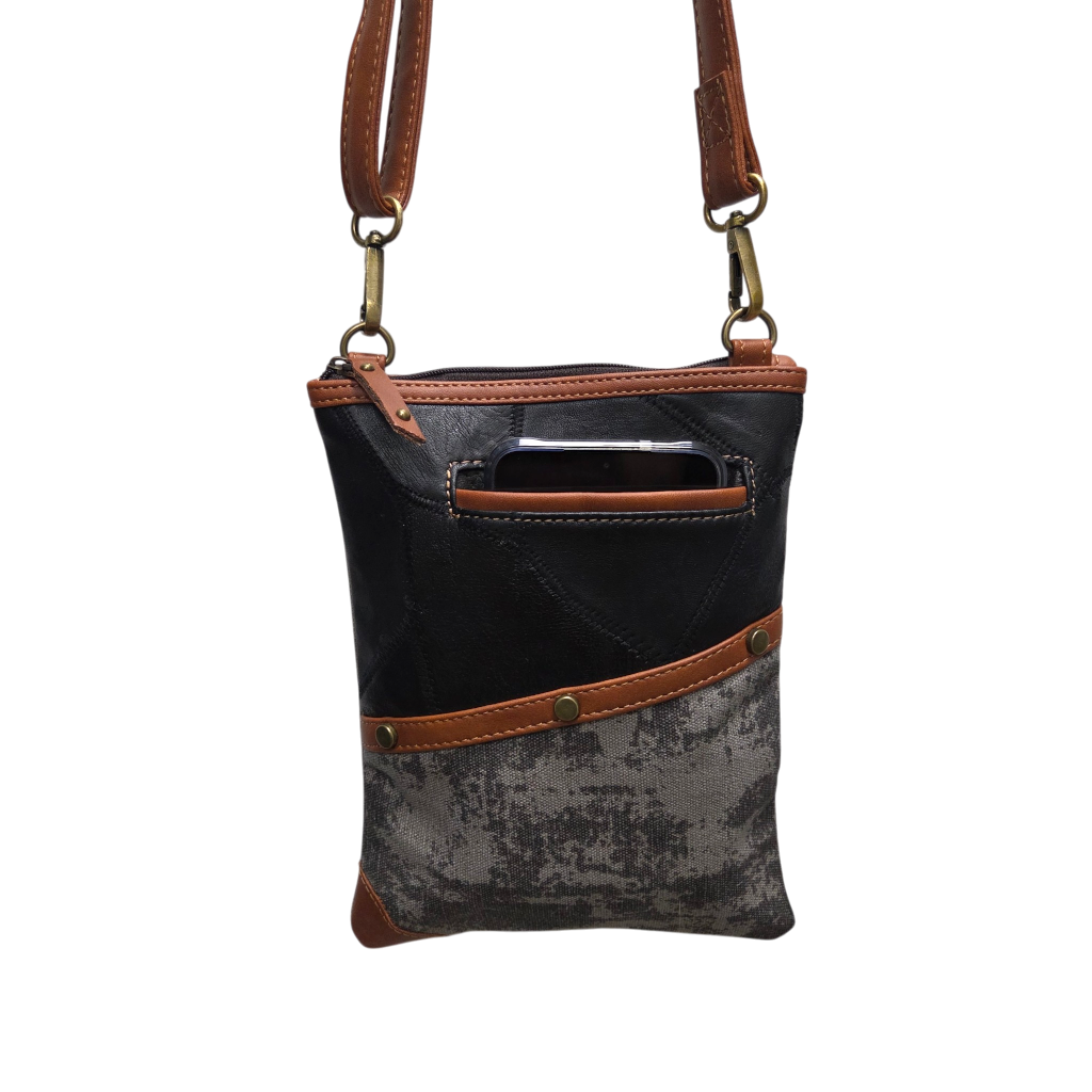 Brisk Crossbody Bag with Phone Pocket | Carbon Gray Upcycled Leather Crossbody Purse for Women | Vaan & Co.