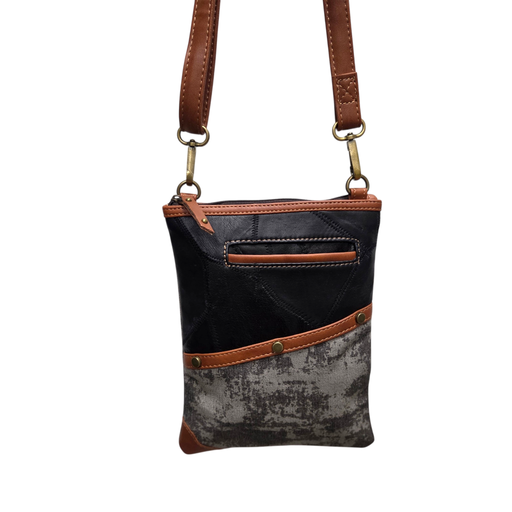 Brisk Crossbody Bag with Phone Pocket | Carbon Gray Upcycled Leather Crossbody Purse for Women | Vaan & Co.