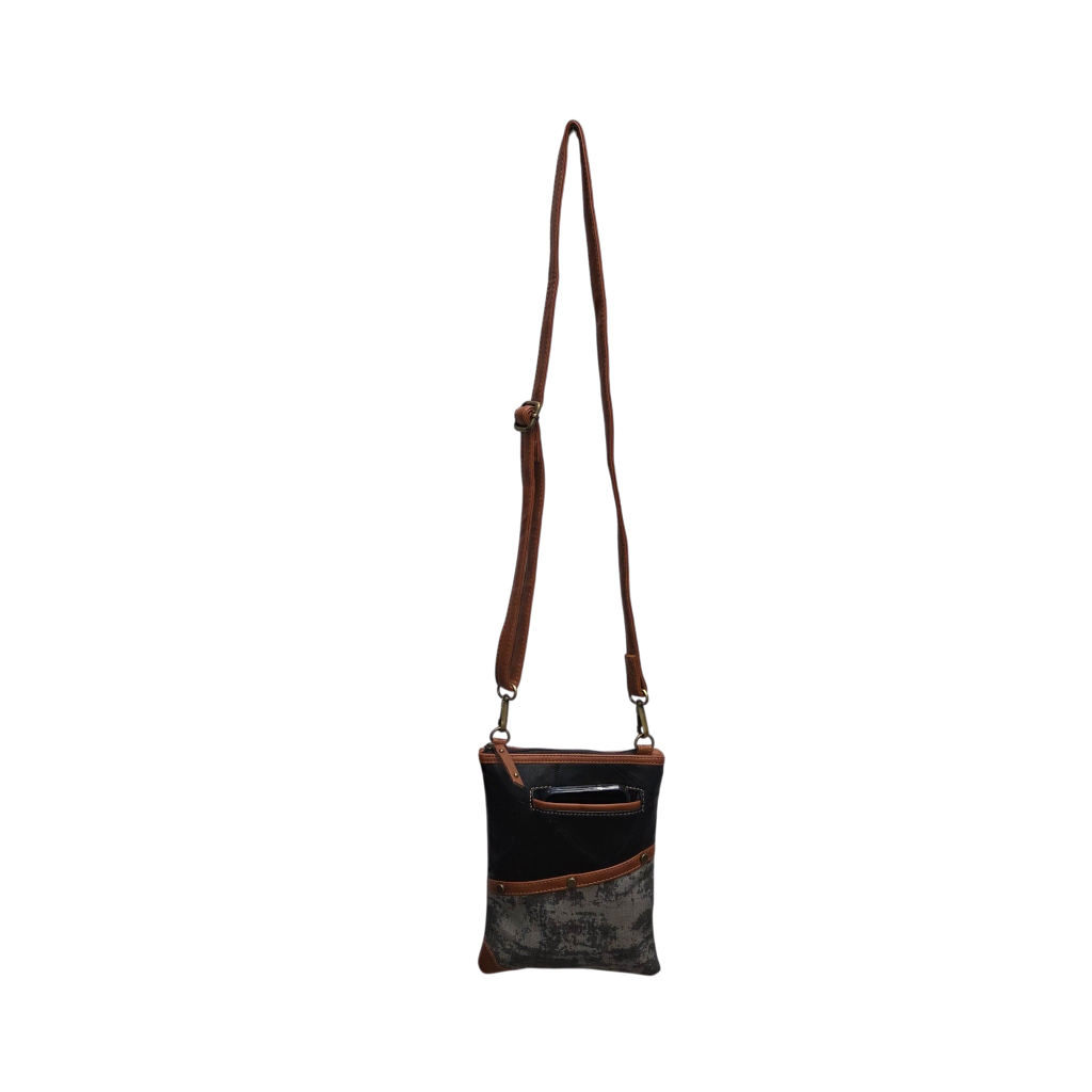 Brisk Crossbody Bag with Phone Pocket | Carbon Gray Upcycled Leather Crossbody Purse for Women | Vaan & Co.