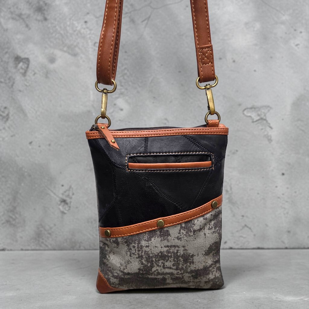 Brisk Crossbody Bag with Phone Pocket | Carbon Gray Upcycled Leather Crossbody Purse for Women | Vaan & Co.