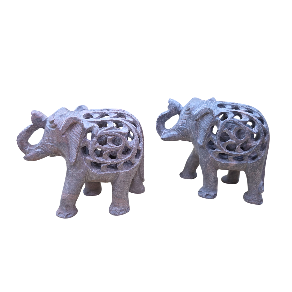 Carved Stone Double Elephant | Gorara Stone