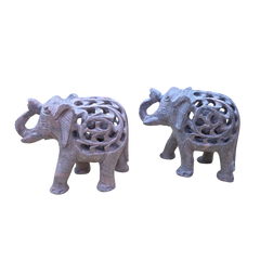 Carved Stone Double Elephant | Gorara Stone