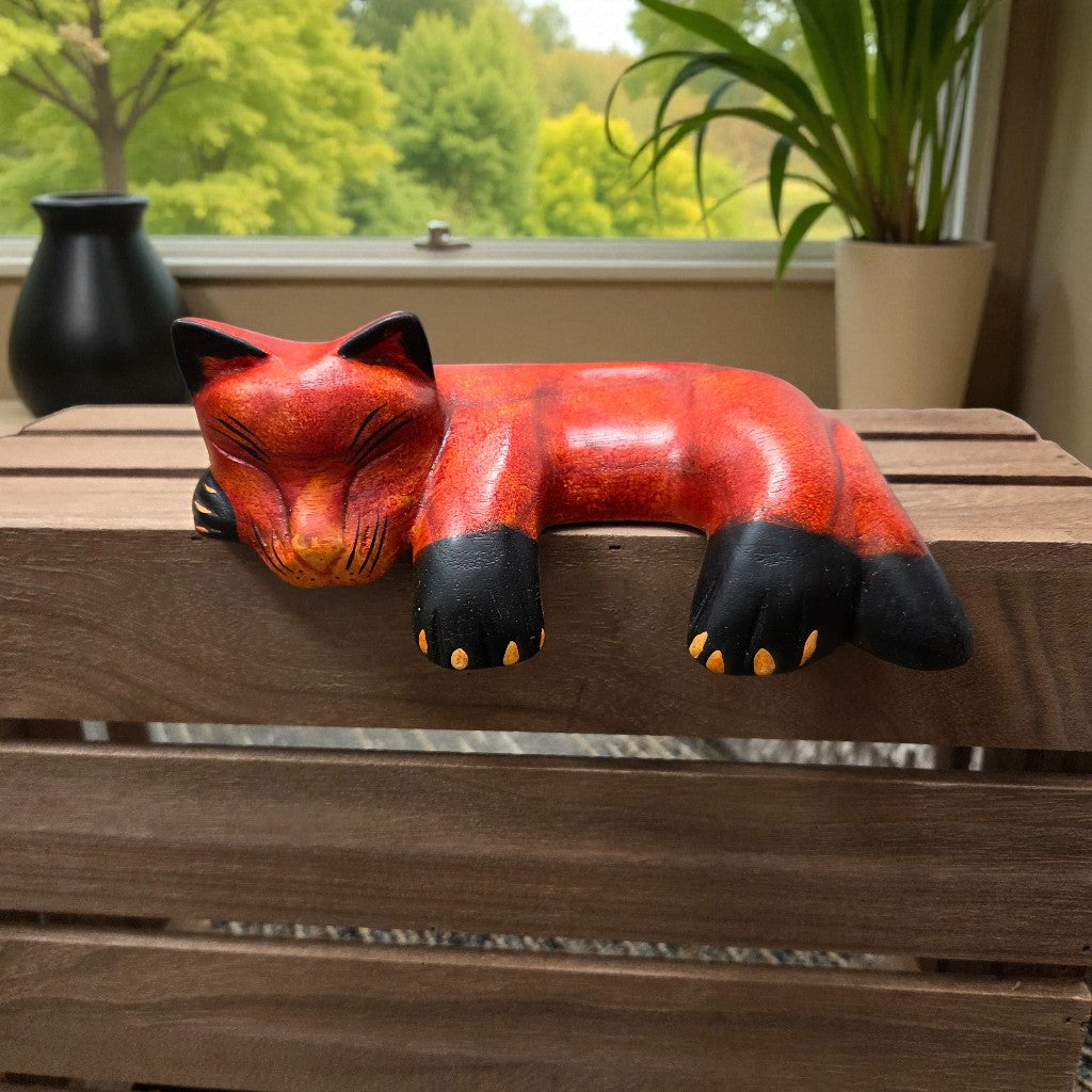 Carved Wood Shelf Sitter | Napping Cat