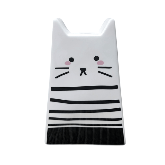 Cat Coin Piggy Bank Whimsical Ceramic Figure White with Black Stripe 7.5" x 5" - Sammi's Attic