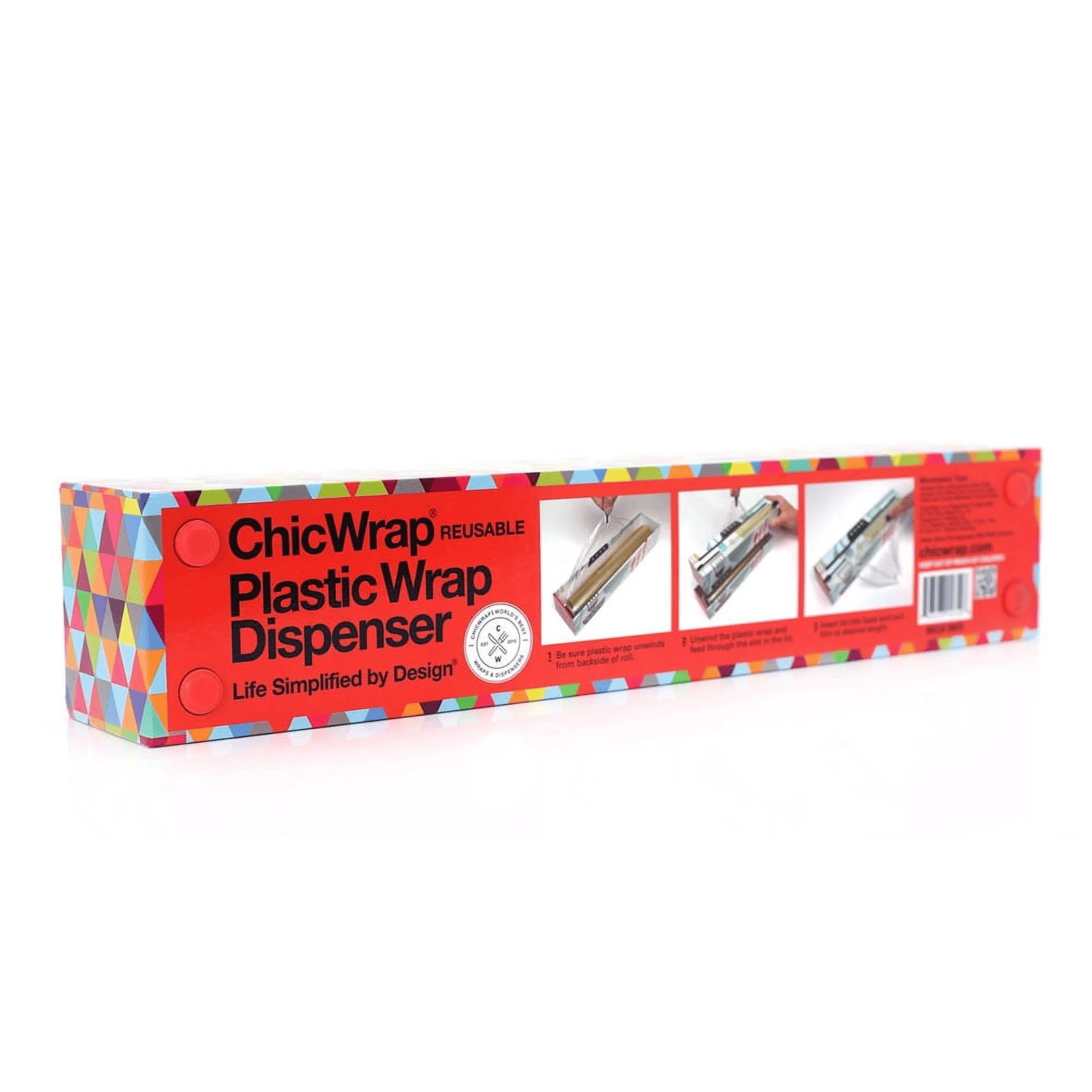 ChicWrap Refillable Plastic Wrap Dispenser Colorful Triangle Includes One Roll