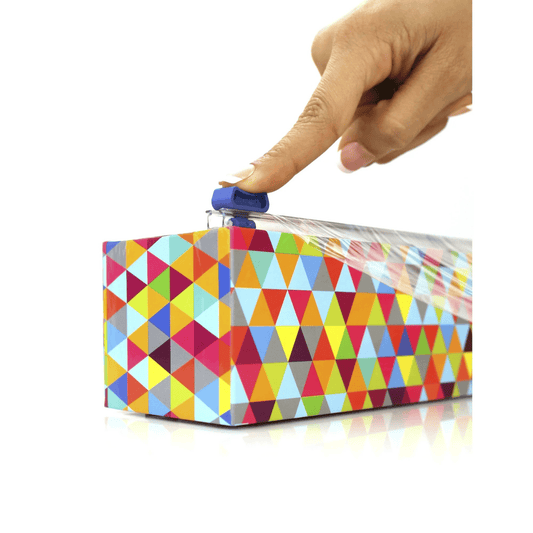 ChicWrap Refillable Plastic Wrap Dispenser Colorful Triangle Includes One Roll - Sammi's Attic