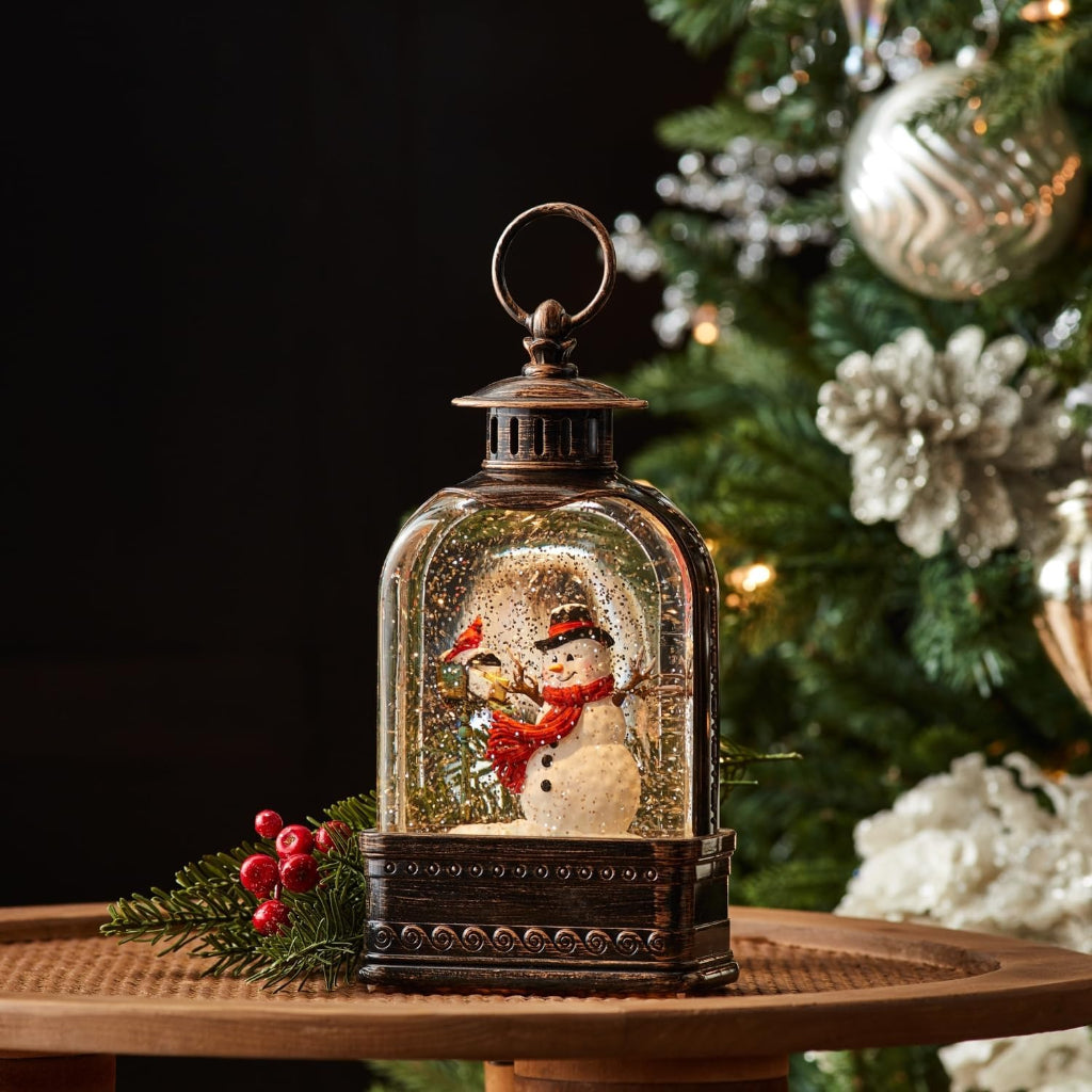 Christmas Lantern Snow Globe with Snowman