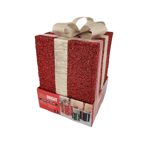 Christmas Lighted Gift Boxes Tinsel Present Decoration Indoor Outdoor Set of 3 - Sammi's Attic