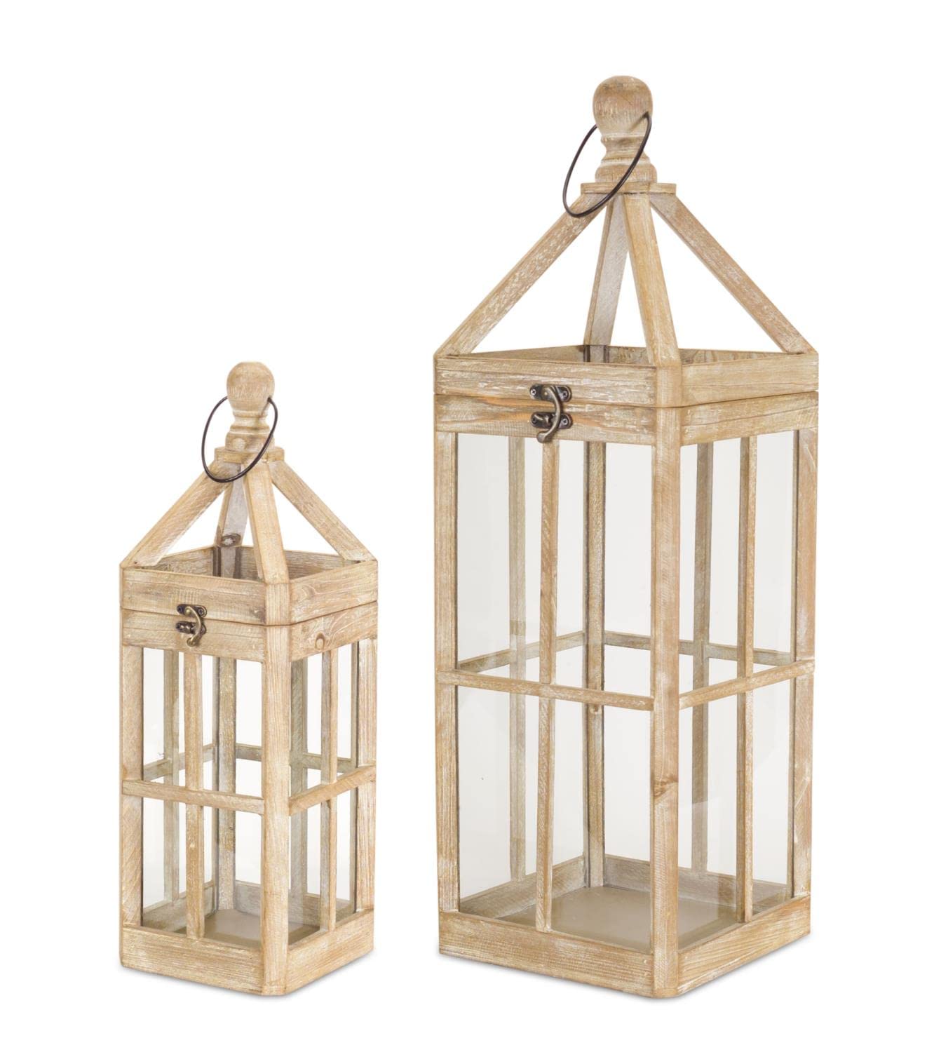 Contemporary Light Wood Lantern Set of 2