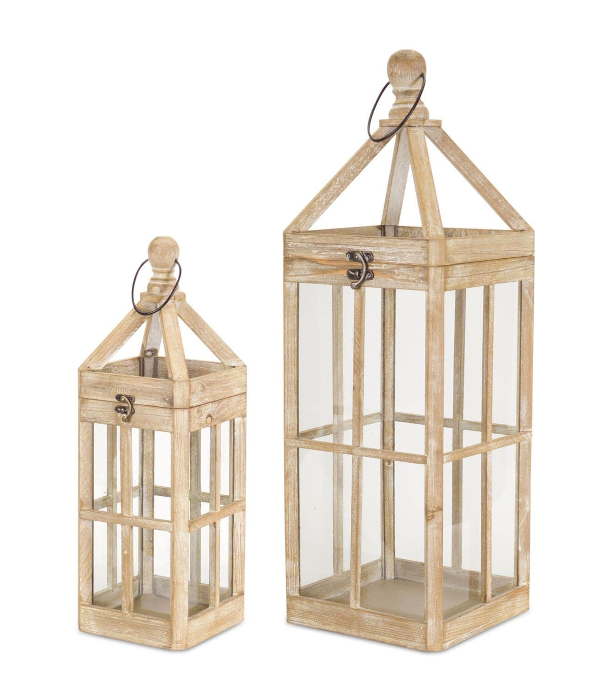 Contemporary Light Wood Lantern Set of 2