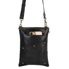 Crossbody Bag with Phone Pocket | Black Upcycled Leather Crossbody Purse | Vaan & Co