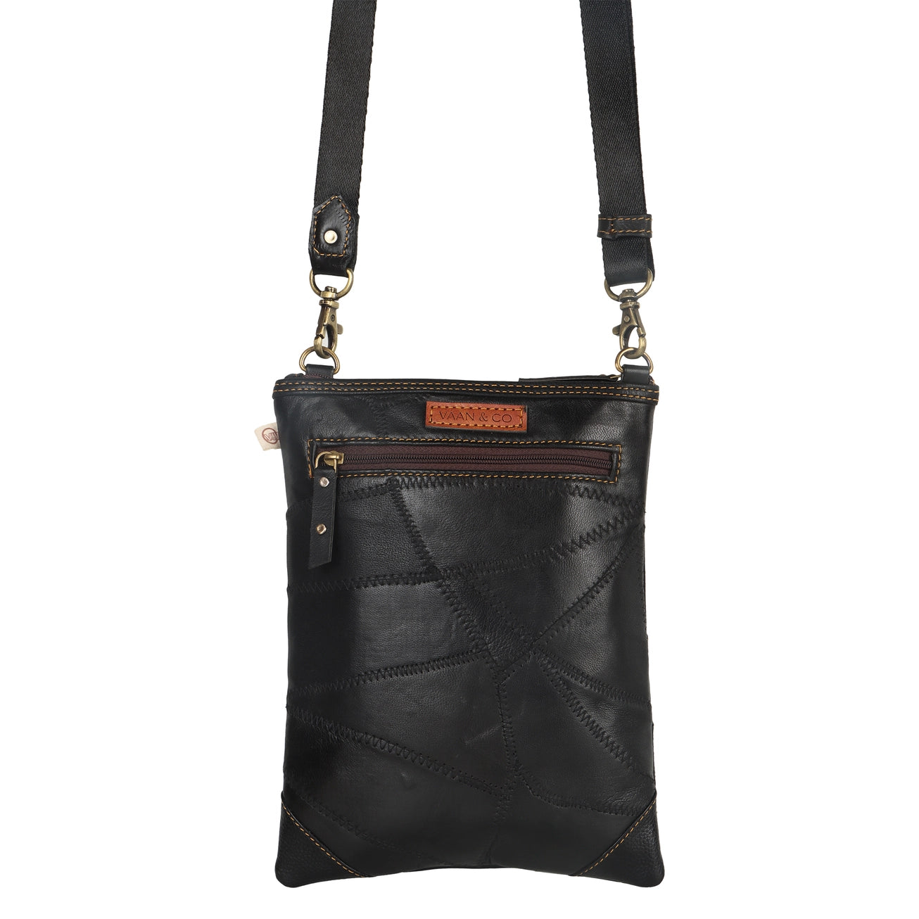 Crossbody Bag with Phone Pocket | Black Upcycled Leather Crossbody Purse | Vaan & Co