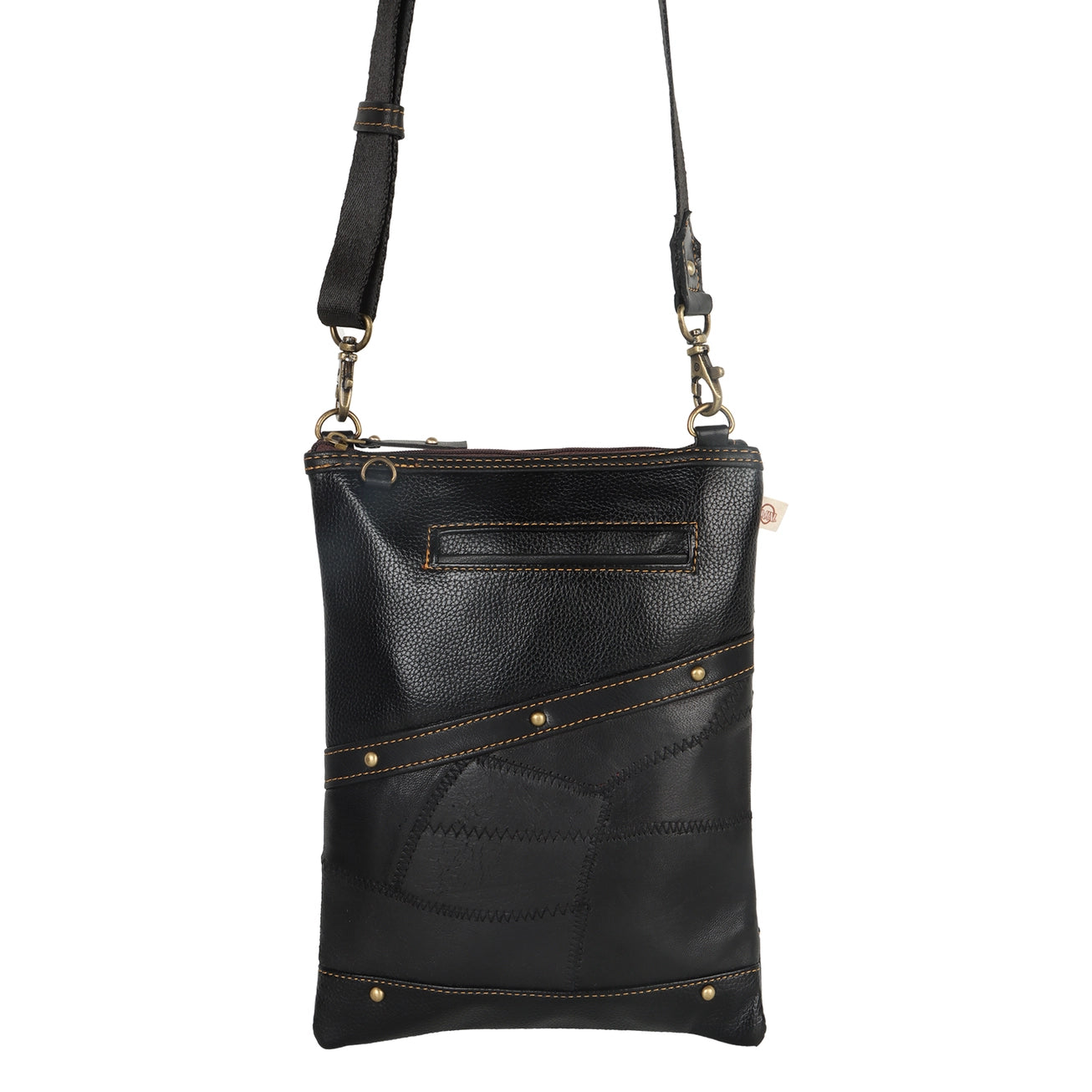 Crossbody Bag with Phone Pocket | Black Upcycled Leather Crossbody Purse | Vaan & Co