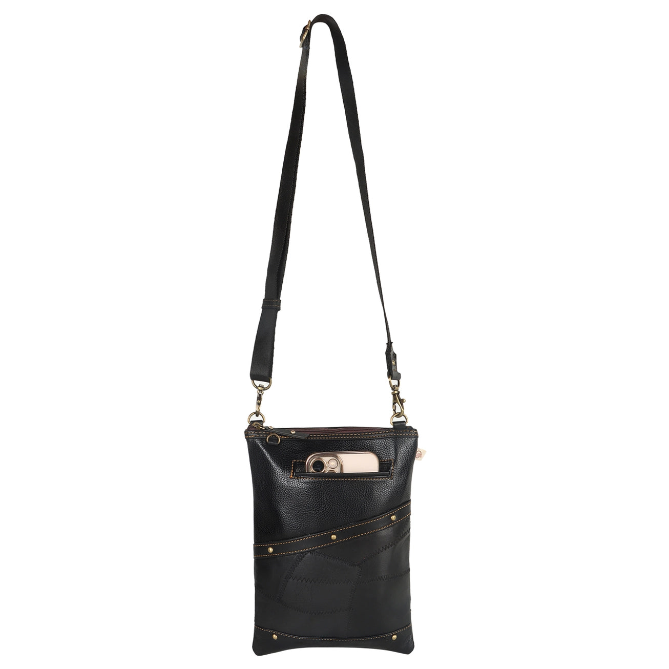 Crossbody Bag with Phone Pocket | Black Upcycled Leather Crossbody Purse | Vaan & Co