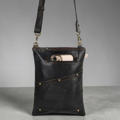 Crossbody Bag with Phone Pocket | Black Upcycled Leather Crossbody Purse | Vaan & Co