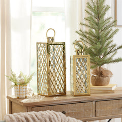 Decorative Gold Stainless Steel Lantern Set of 2