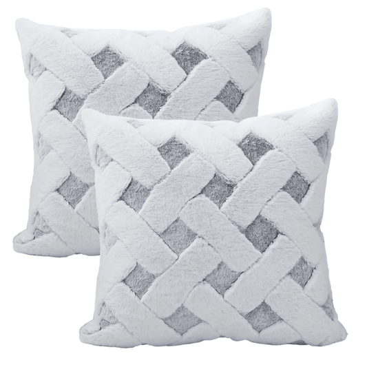 Decorative Plush Pillow Cover Gray White Luxury Faux Fur Square 18" (2 pack) - Sammi's Attic