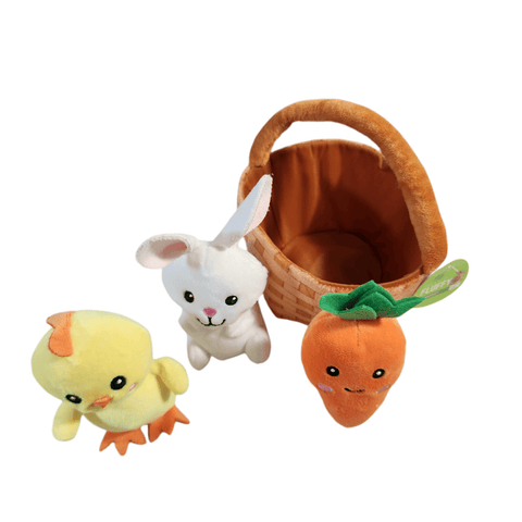 Easter Basket Plush Soft Basket with Stuffed Animals Kids Toy Bunny Chic Carrot - Sammi's Attic