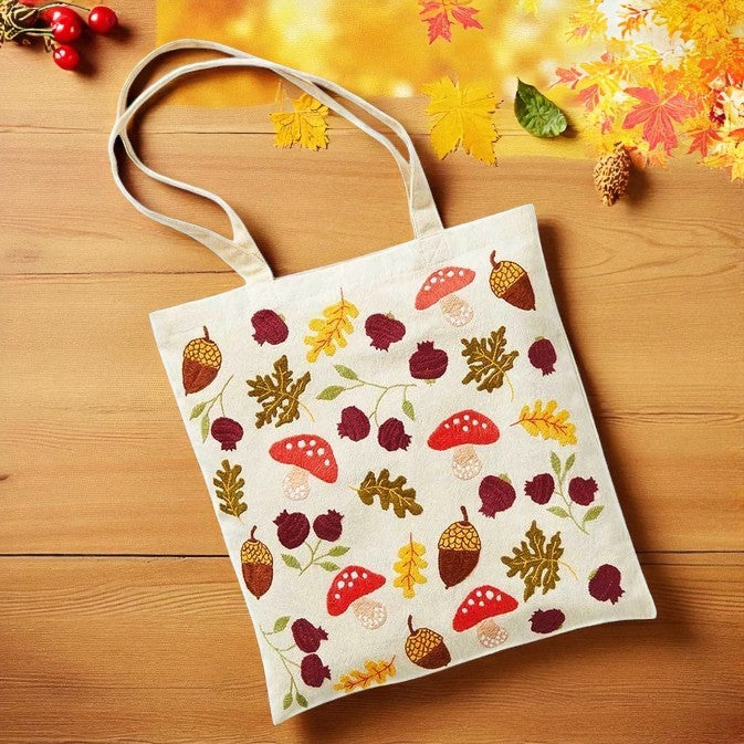 Fall Foliage Embroidered Tote Bag