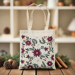 Festive Florals Embroidered Tote Bag