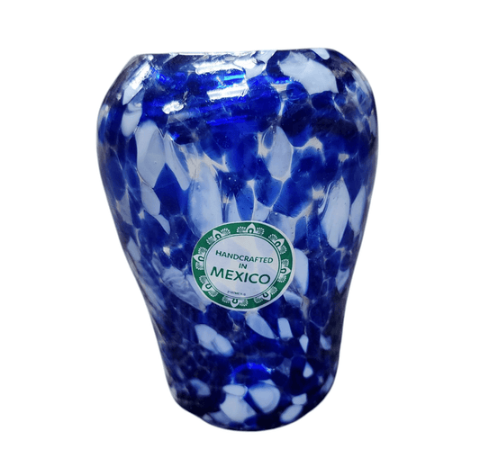 Hand Blown Mexican Frit Art Glass Vase Cobalt Blue 5" - Sammi's Attic