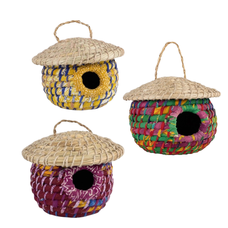 Handwoven Acorn Birdhouse | Recycled Sari