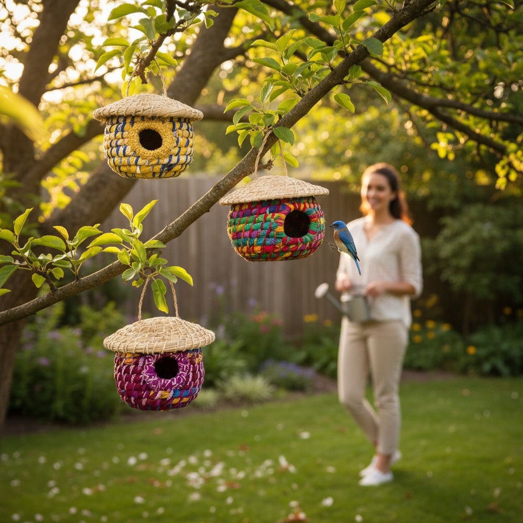 Handwoven Acorn Birdhouse | Recycled Sari