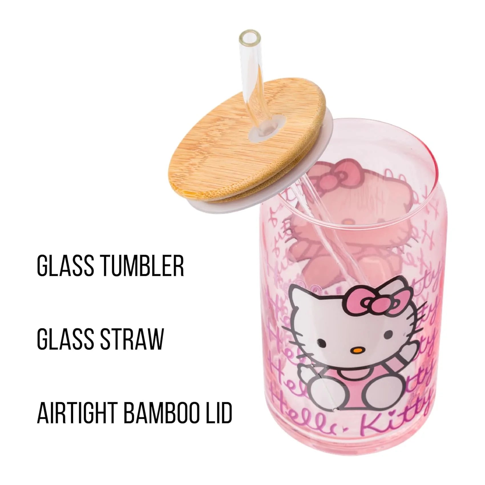 Hello Kitty Gradient Glass Tumbler with Bamboo Lid 16 oz