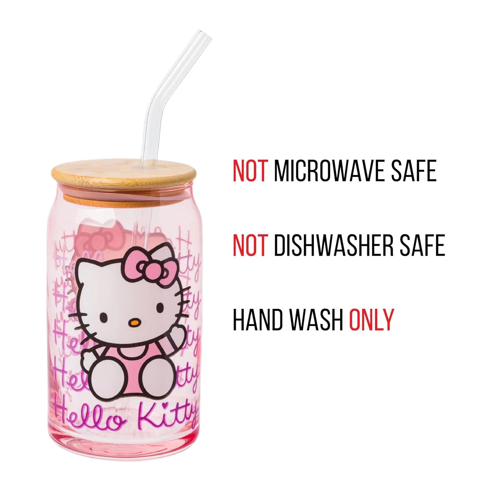 Hello Kitty Gradient Glass Tumbler with Bamboo Lid 16 oz