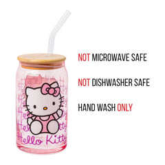 Hello Kitty Gradient Glass Tumbler with Bamboo Lid 16 oz