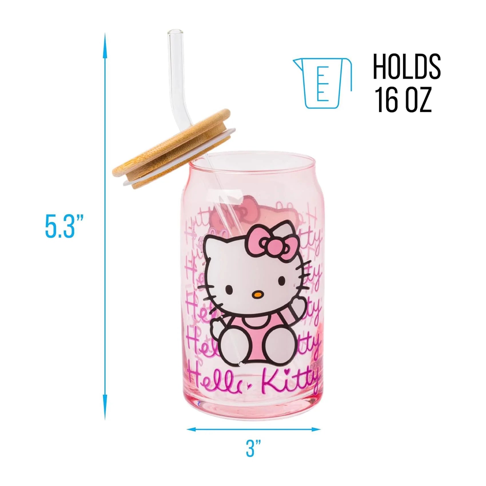 Hello Kitty Gradient Glass Tumbler with Bamboo Lid 16 oz