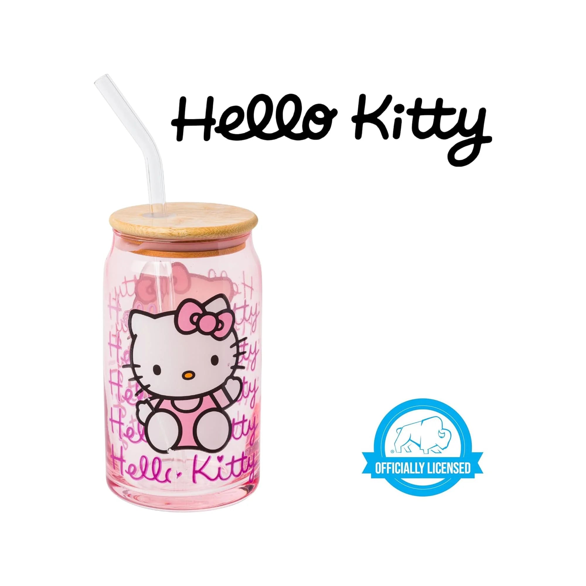 Hello Kitty Gradient Glass Tumbler with Bamboo Lid 16 oz