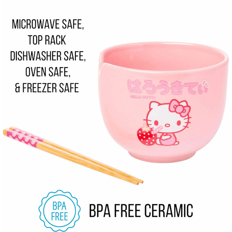 Hello Kitty Sanrio Ramen Noodle Bowl with Bamboo Chopsticks 20 oz Ceramic Bowl - Sammi's Attic