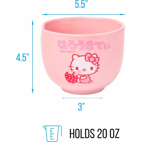 Hello Kitty Sanrio Ramen Noodle Bowl with Bamboo Chopsticks 20 oz Ceramic Bowl - Sammi's Attic