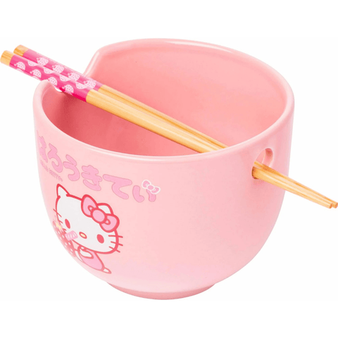 Hello Kitty Sanrio Ramen Noodle Bowl with Bamboo Chopsticks 20 oz Ceramic Bowl - Sammi's Attic