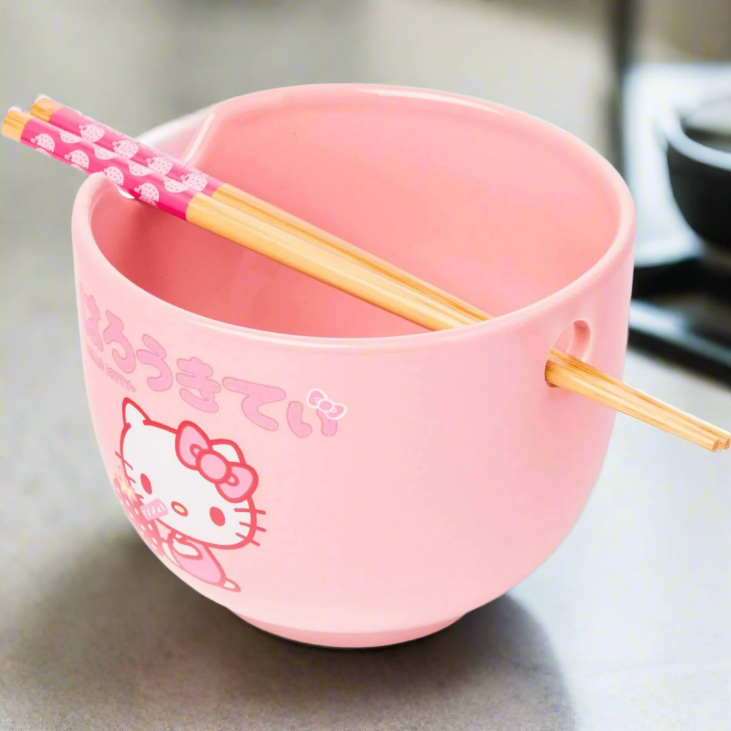 Hello Kitty Sanrio Ramen Noodle Bowl with Bamboo Chopsticks