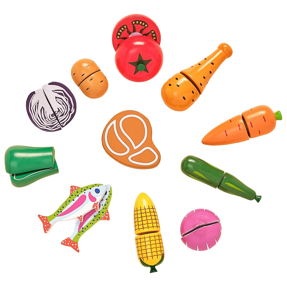 KidKraft Chop It Up Wood Food Grocery Cooking with Knife Block Play Knives 52pc