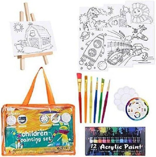 Kids Art Paint Set with Easel Canvas Carry Bag Artistic Acrylic Painting 28 Pc - Sammi's Attic