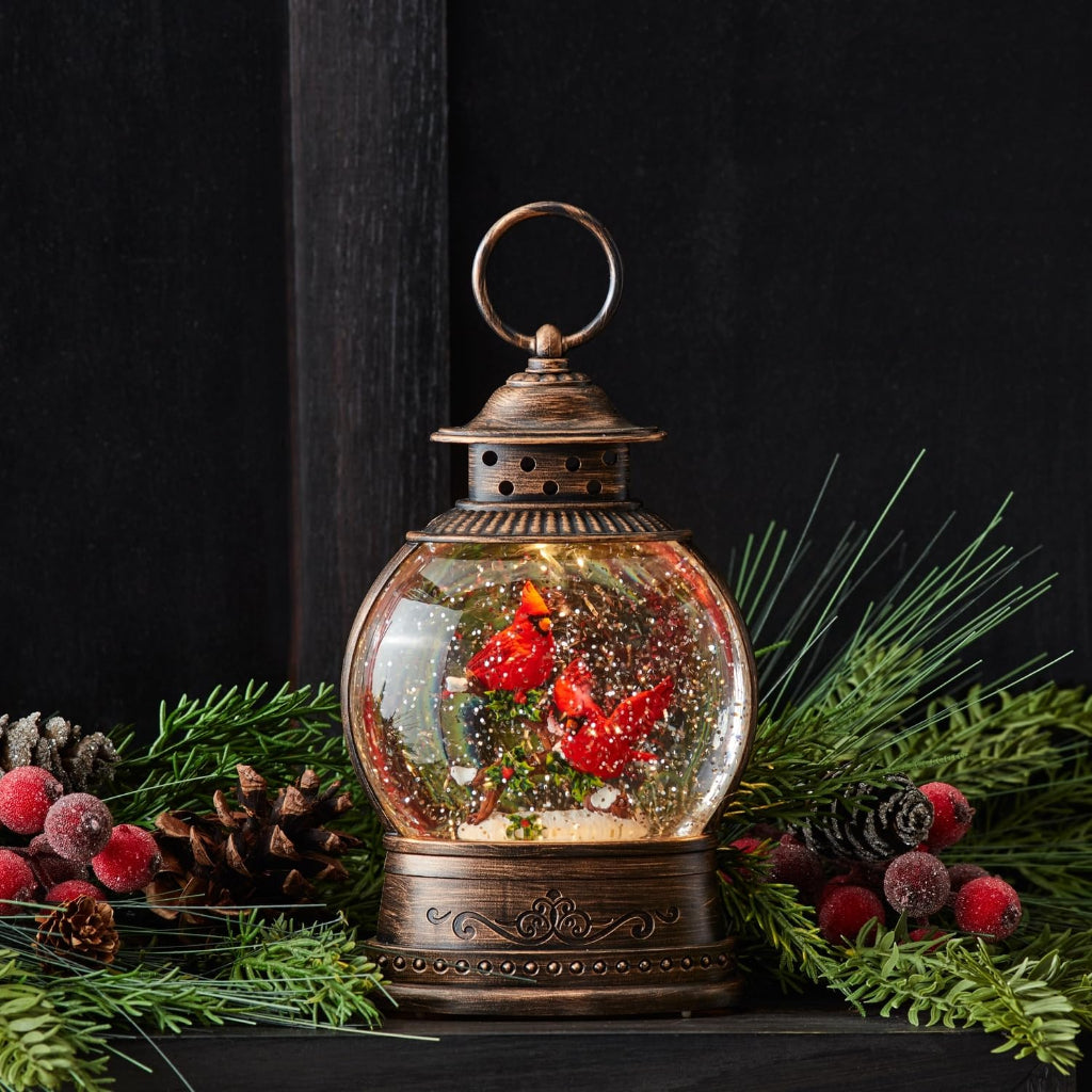 LED Christmas Snow Globe with Cardinals