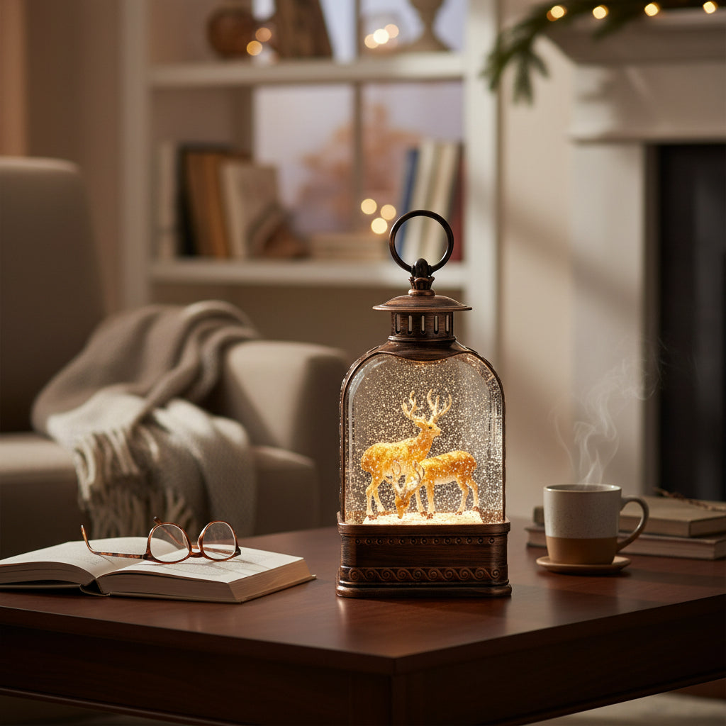 LED Deer Snow Globe 11"H