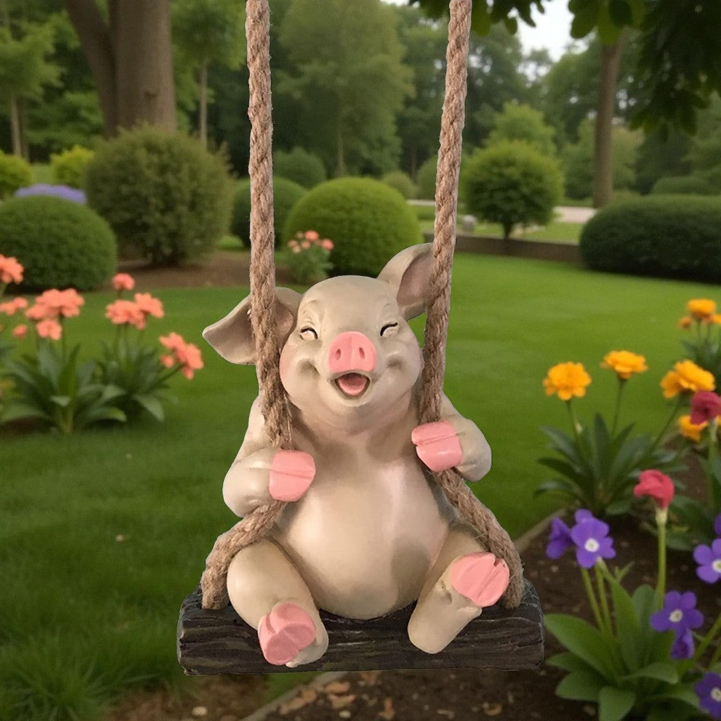 Laughing Pig Garden Figurine Hanging Decor