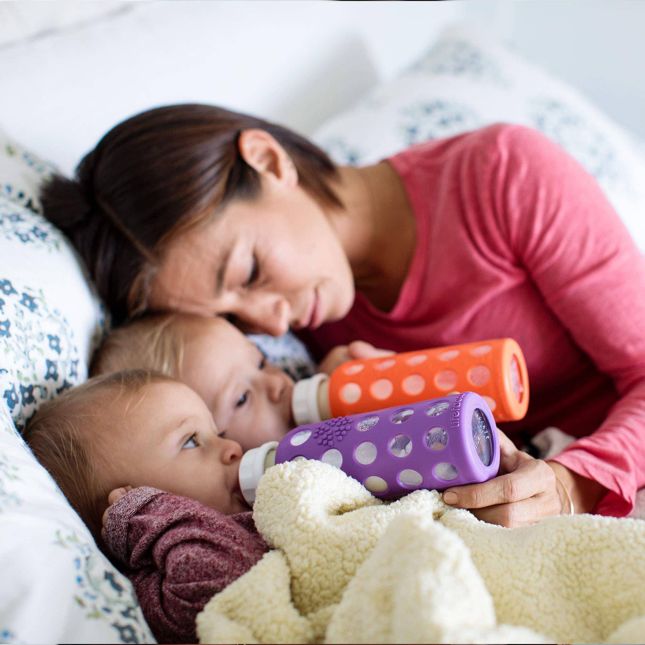 Lifefactory 4 Bottle Starter Set (2) 4-Ounce Baby Bottle in Mint/Lavender (2) 9-Ounce Baby Bottle in Kale/Grape (2) Flat Caps (2) Sippy Caps (2) Stage 2 Nipples