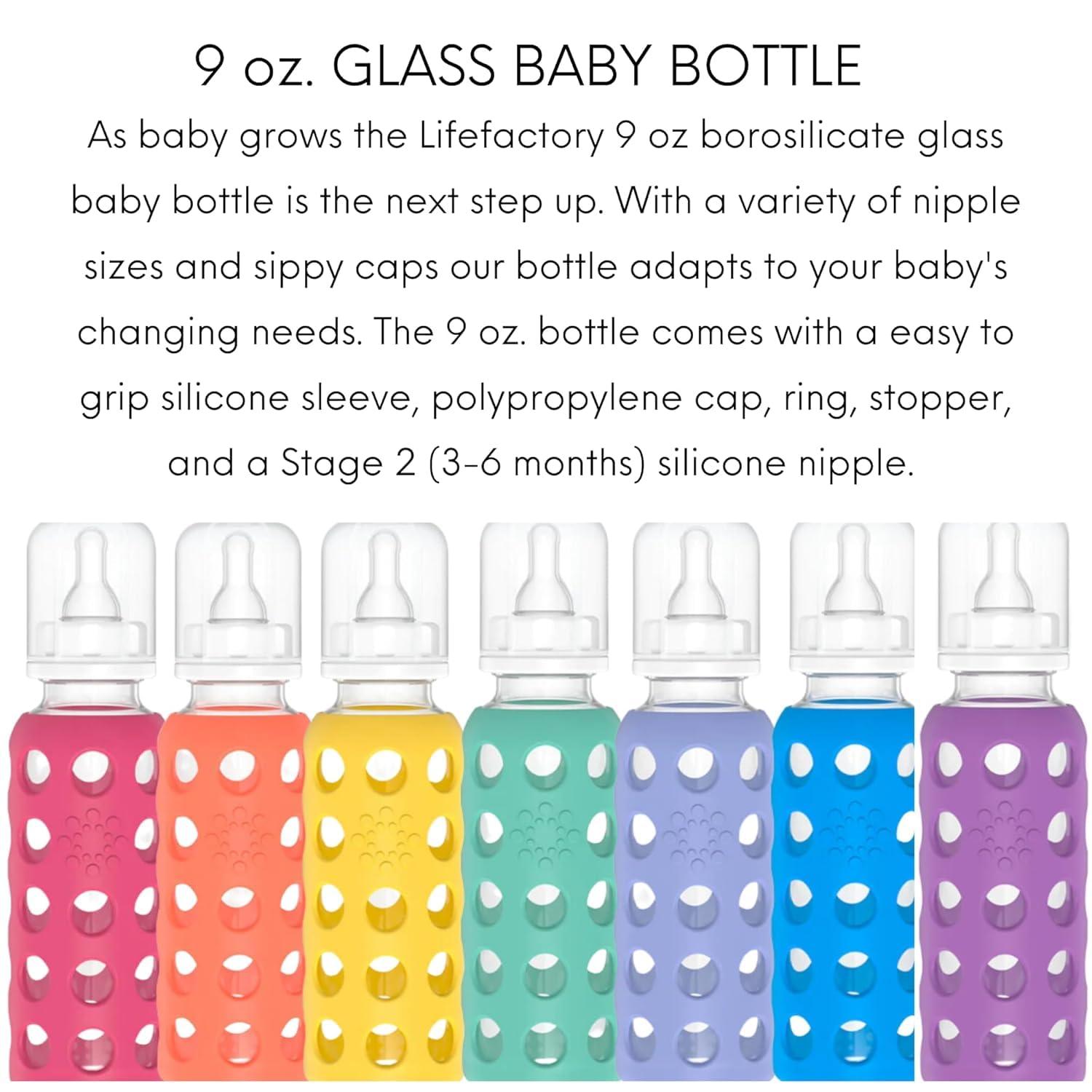 Lifefactory Glass Baby Bottles with Silicone Protection - 3-PACK, 9 Ounce Bottles, (1- Kale, 1- Grape & 1- Blueberry)