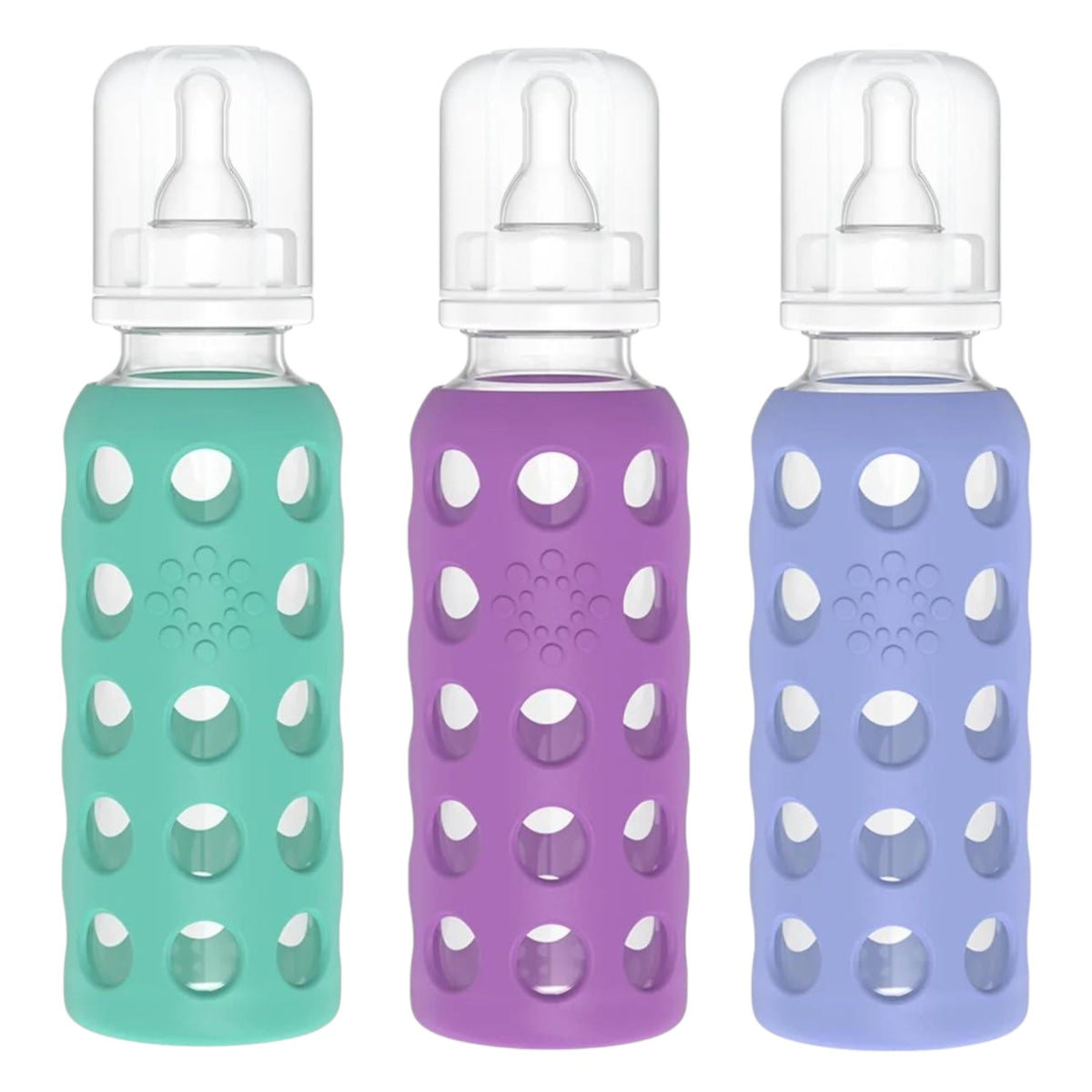 Lifefactory Glass Baby Bottles with Silicone Protection - 3-PACK, 9 Ounce Bottles, (1- Kale, 1- Grape & 1- Blueberry)