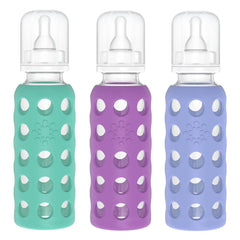 Lifefactory Glass Baby Bottles with Silicone Protection - 3-PACK, 9 Ounce Bottles, (1- Kale, 1- Grape & 1- Blueberry)