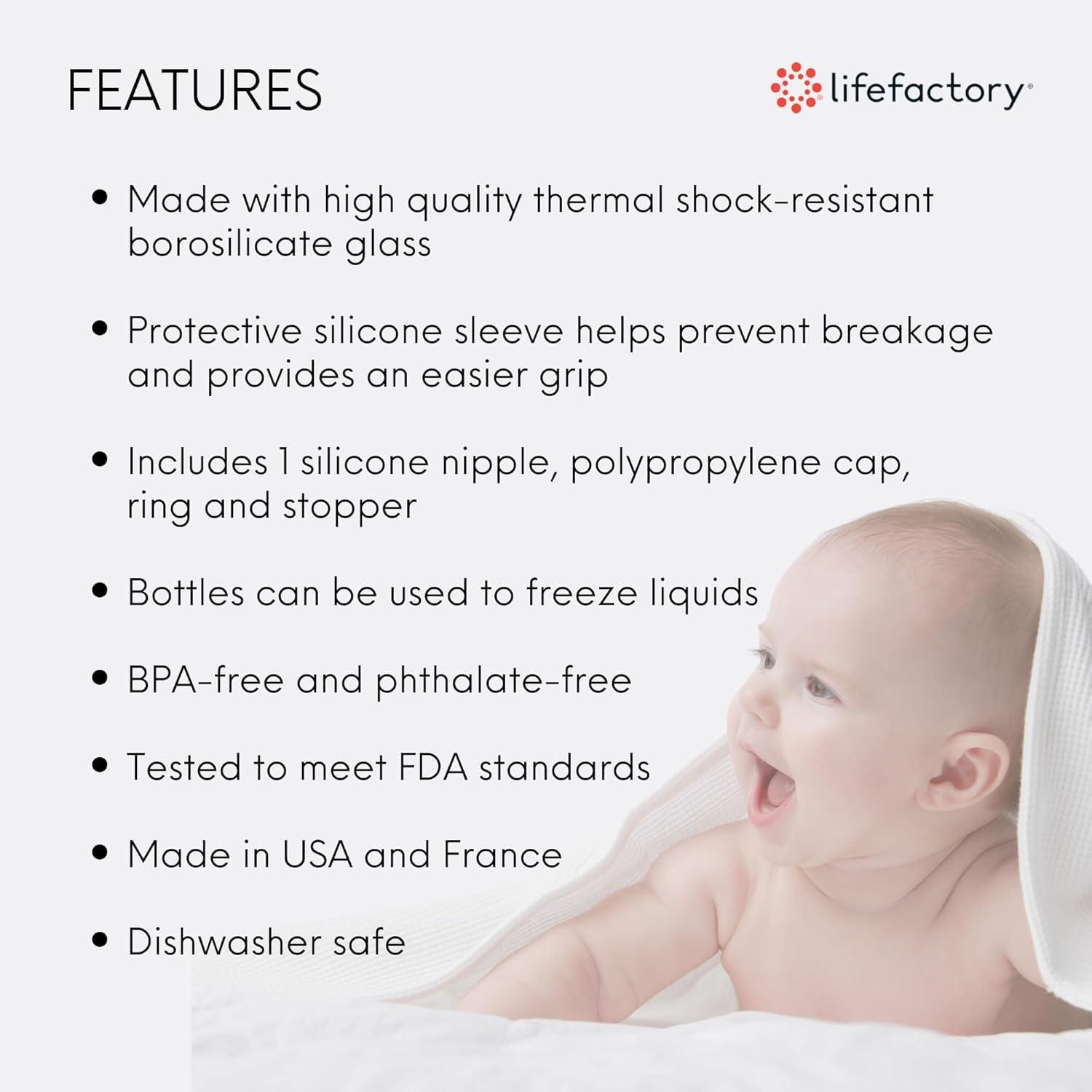 Lifefactory Glass Baby Bottles with Silicone Protection - 4-Pack, 4 oz Bottles (2- Lavender & 2- Cantaloupe)