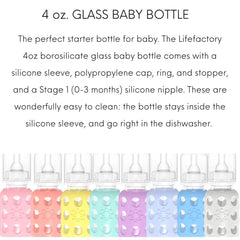 Lifefactory Glass Baby Bottles with Silicone Protection - 4-Pack, 4 oz Bottles (2- Lavender & 2- Cantaloupe)