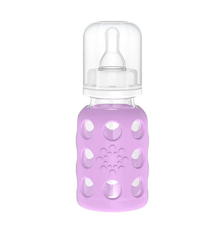 Lifefactory Glass Baby Bottles with Silicone Protection - 4-Pack, 4 oz Bottles (2- Lavender & 2- Cantaloupe)
