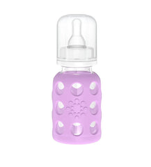 Lifefactory Glass Baby Bottles with Silicone Protection - 4-Pack, 4 oz Bottles (2- Lavender & 2- Cantaloupe)